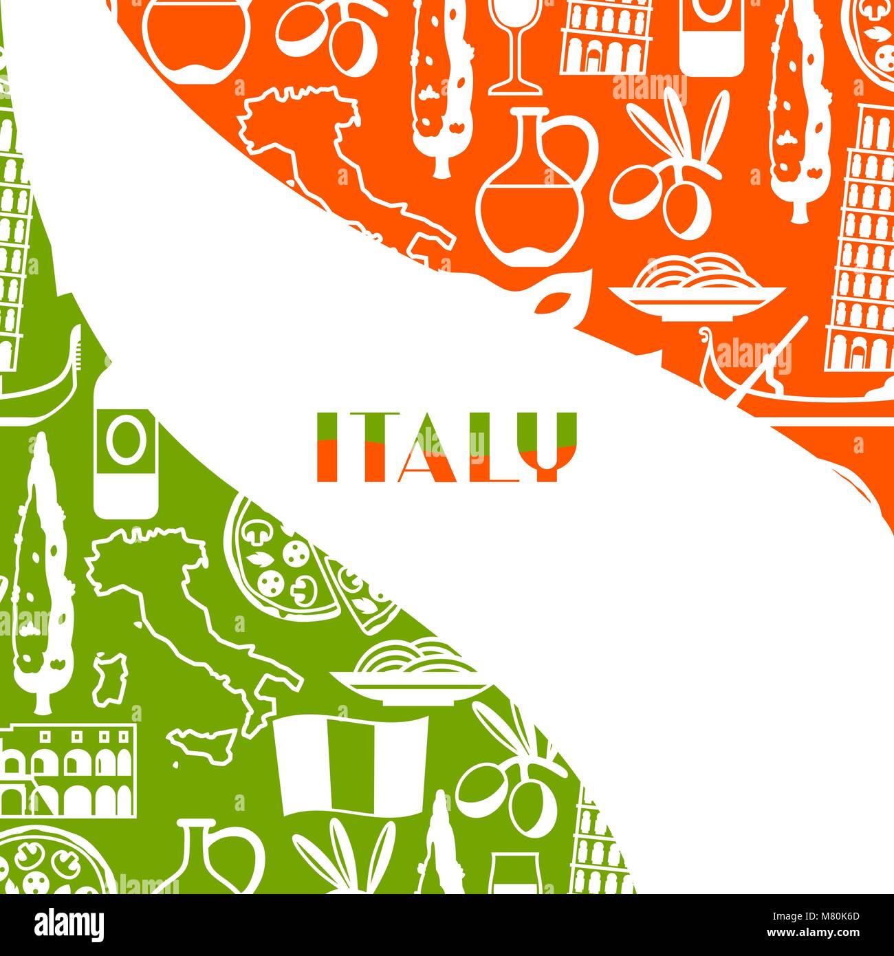 Italien Hintergrund Design. Italienische Symbole und Objekte Stock Vektor