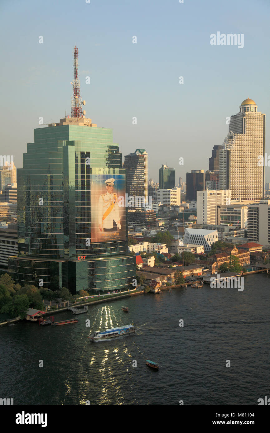 Thailand, Bangkok; Skyline, Chao Phraya River, Luftaufnahme, Stockfoto