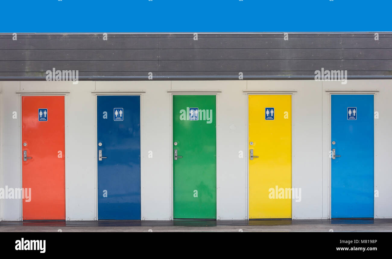 Unisex öffentliche Toiletten, Cathedral Square, Christchurch, Canterbury, Neuseeland Stockfoto