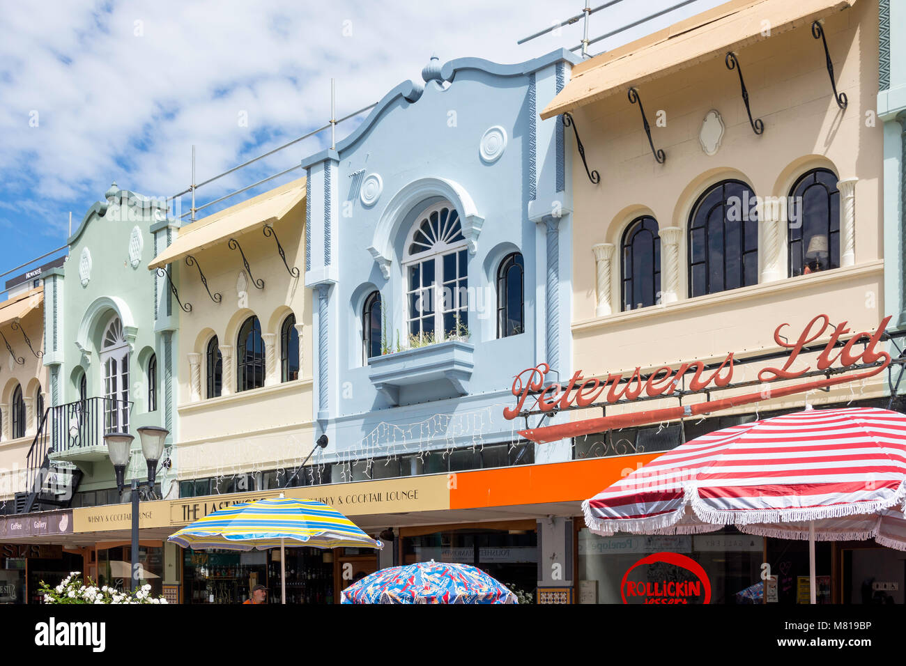 Spanish mission Stil Architektur neue Regent Street, Christchurch, Canterbury, Neuseeland Stockfoto