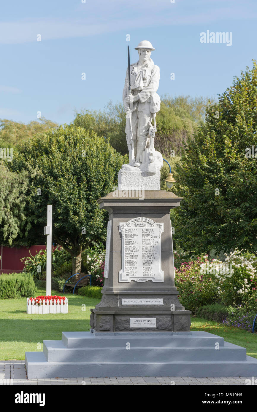 Weltkrieg Memorial, Raven Quay, Kaiapoi, Region Canterbury, Neuseeland Stockfoto