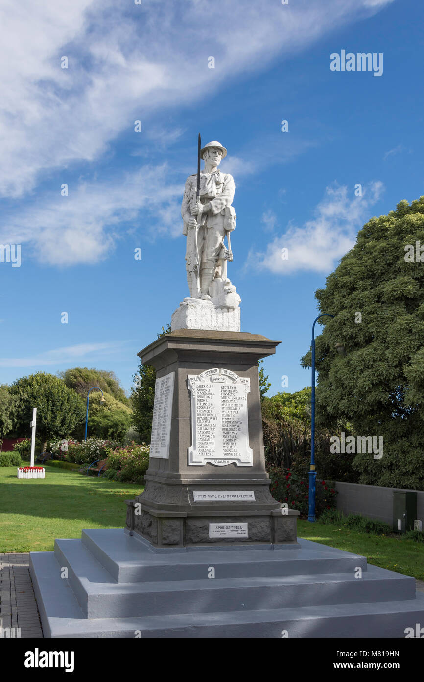 Weltkrieg Memorial, Raven Quay, Kaiapoi, Region Canterbury, Neuseeland Stockfoto