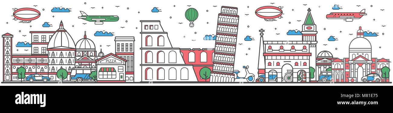 Reisen in Italien country line flache Design Banner Stock Vektor