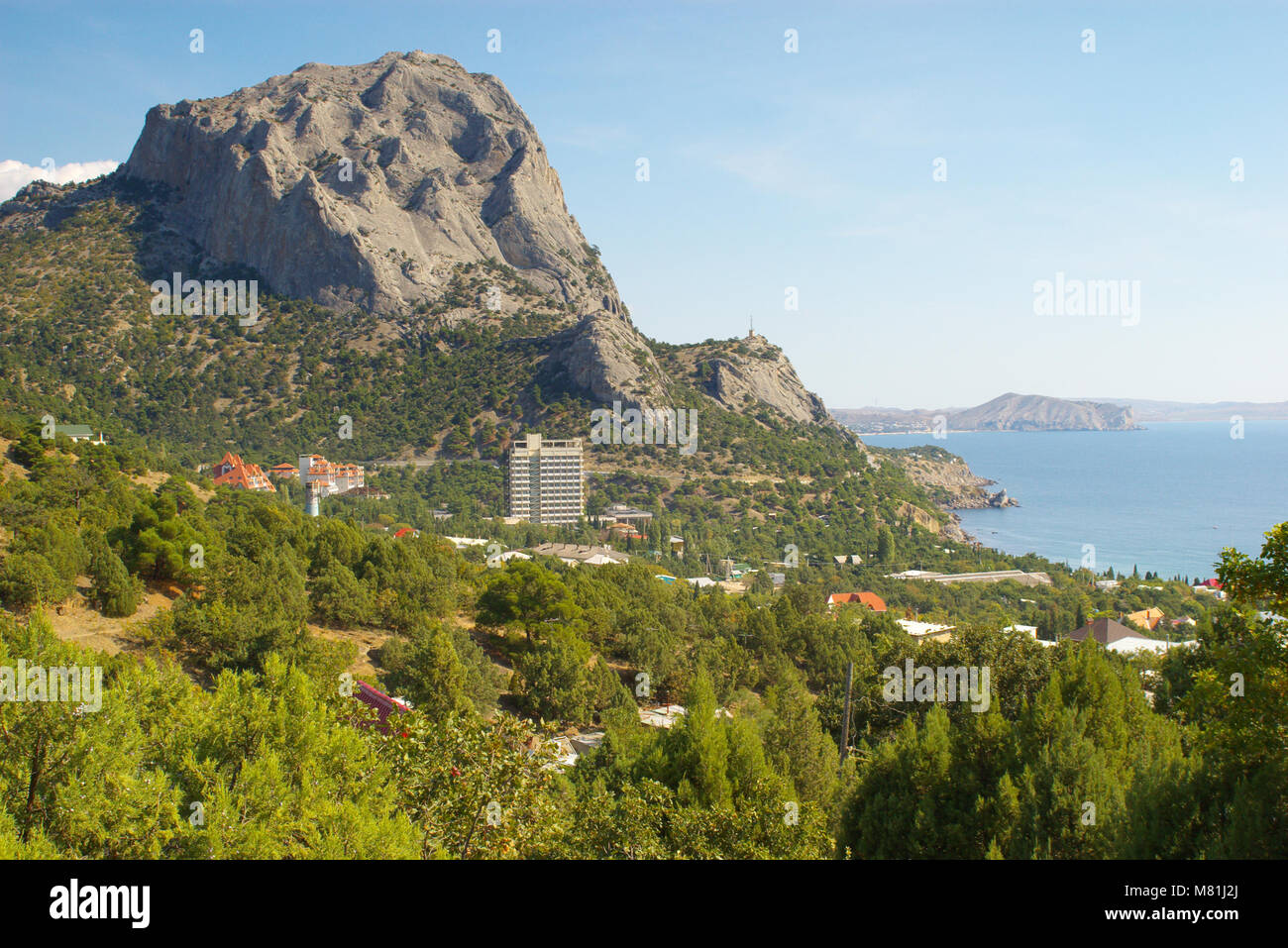 Mount Sokol und Schwarzes Meer Küste in der Nähe von Novy Svet, Krim Stockfoto