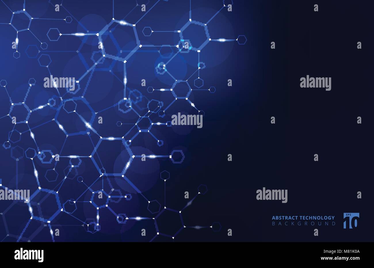 Abstrakte Hexagon geometrischen Hintergrund mit angeschlossenen Leitung und Punkte auf blauem Hintergrund. Grosse Daten Visualisierung. Struktur Molekül und Kommunikation. M Stock Vektor