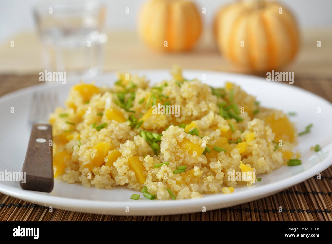 Butternut-kürbis quinoa Pilav auf einer Platte Stockfoto