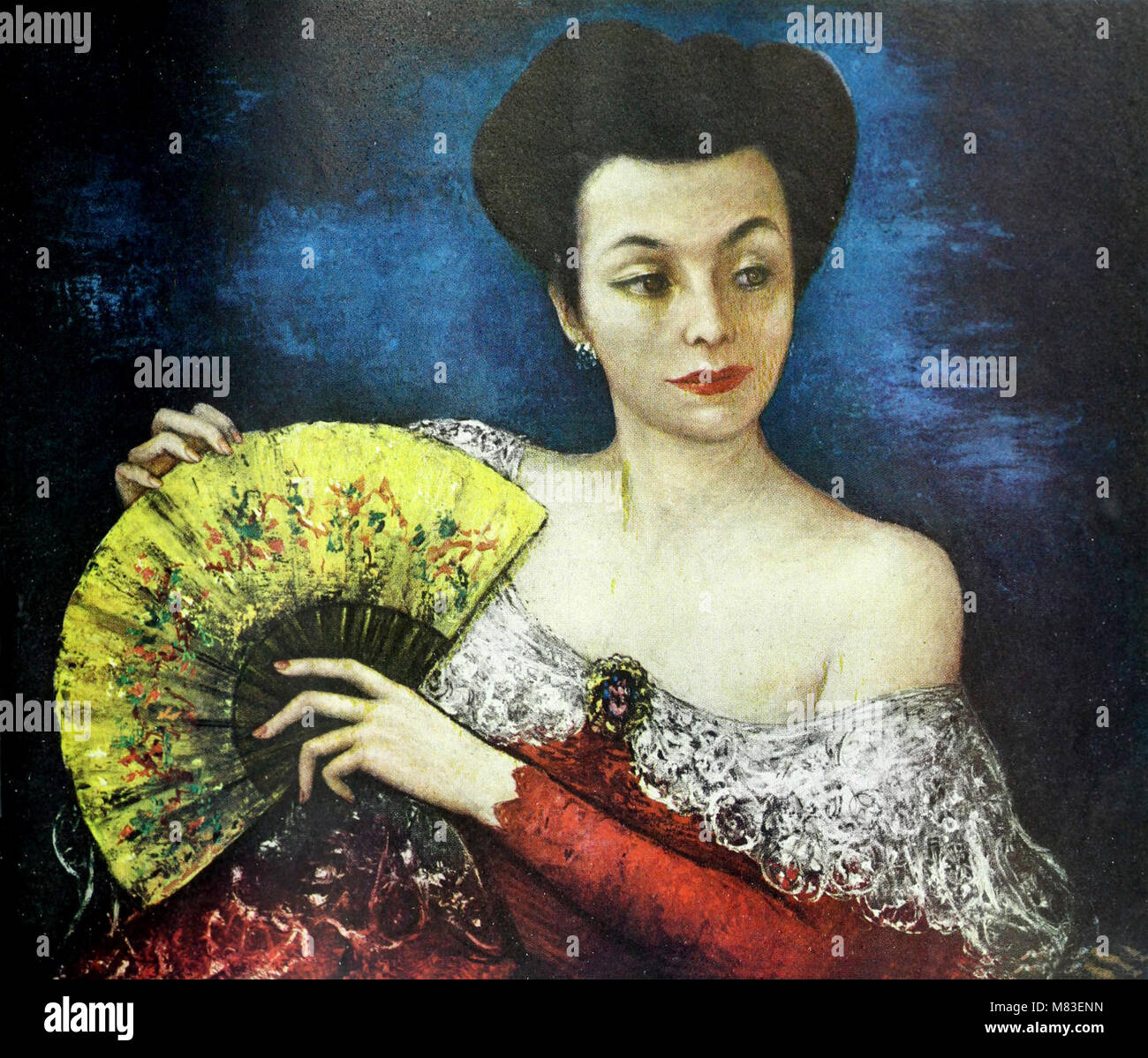Dieses Porträt von Cornelia Otis Skinner, einer bekannten amerikanischen Schauspielerin, fängt die Eleganz und Poesie ein, die ihre Bühnenpräsenz geprägt hat. Skinner wurde für ihre Theateraufführungen und Beiträge zum amerikanischen Theater gefeiert. Stockfoto