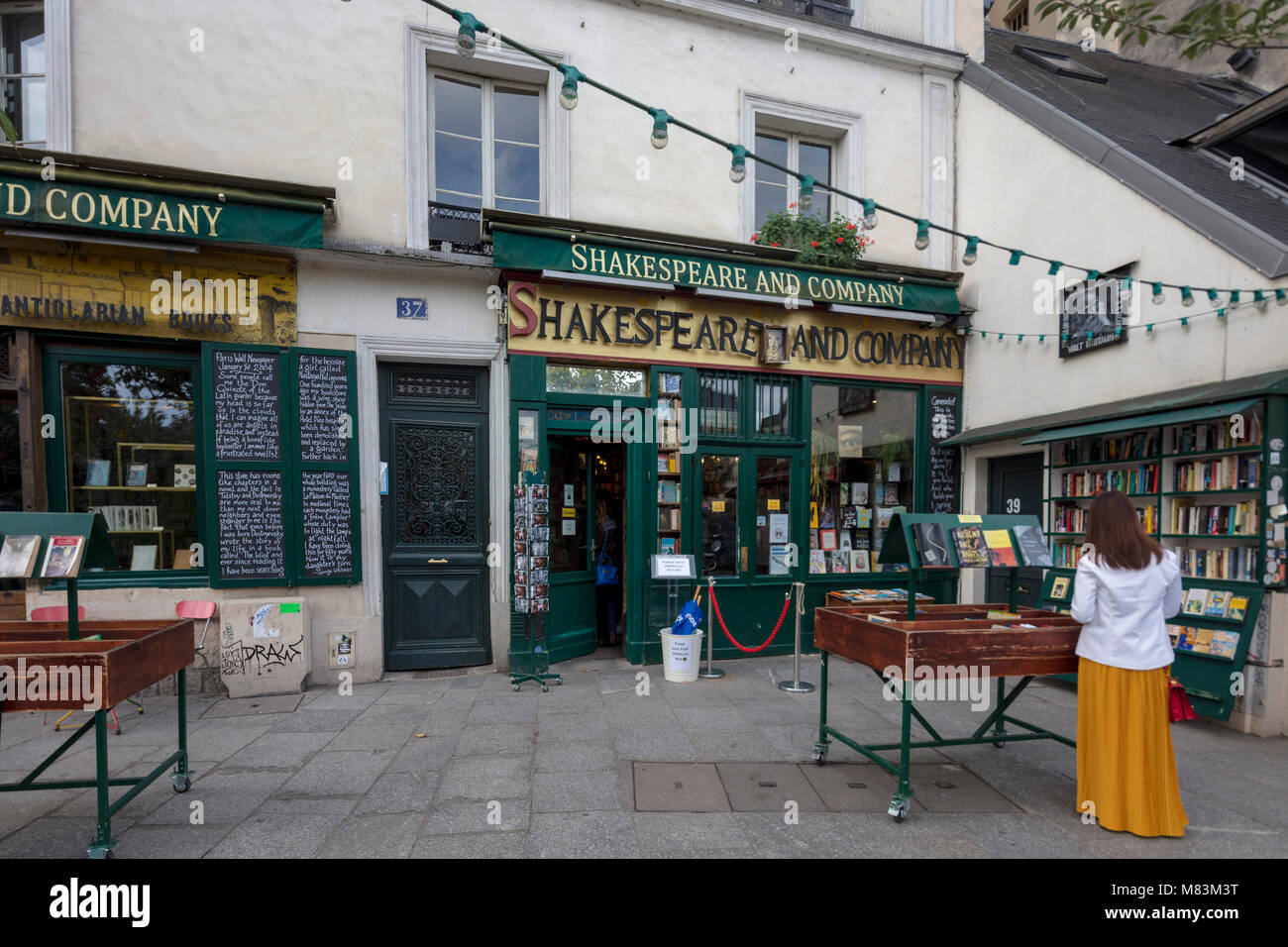 Shakespeare und Company, unabhängige englischsprachige Buchhandlung, am linken Ufer, Frankreich Stockfoto