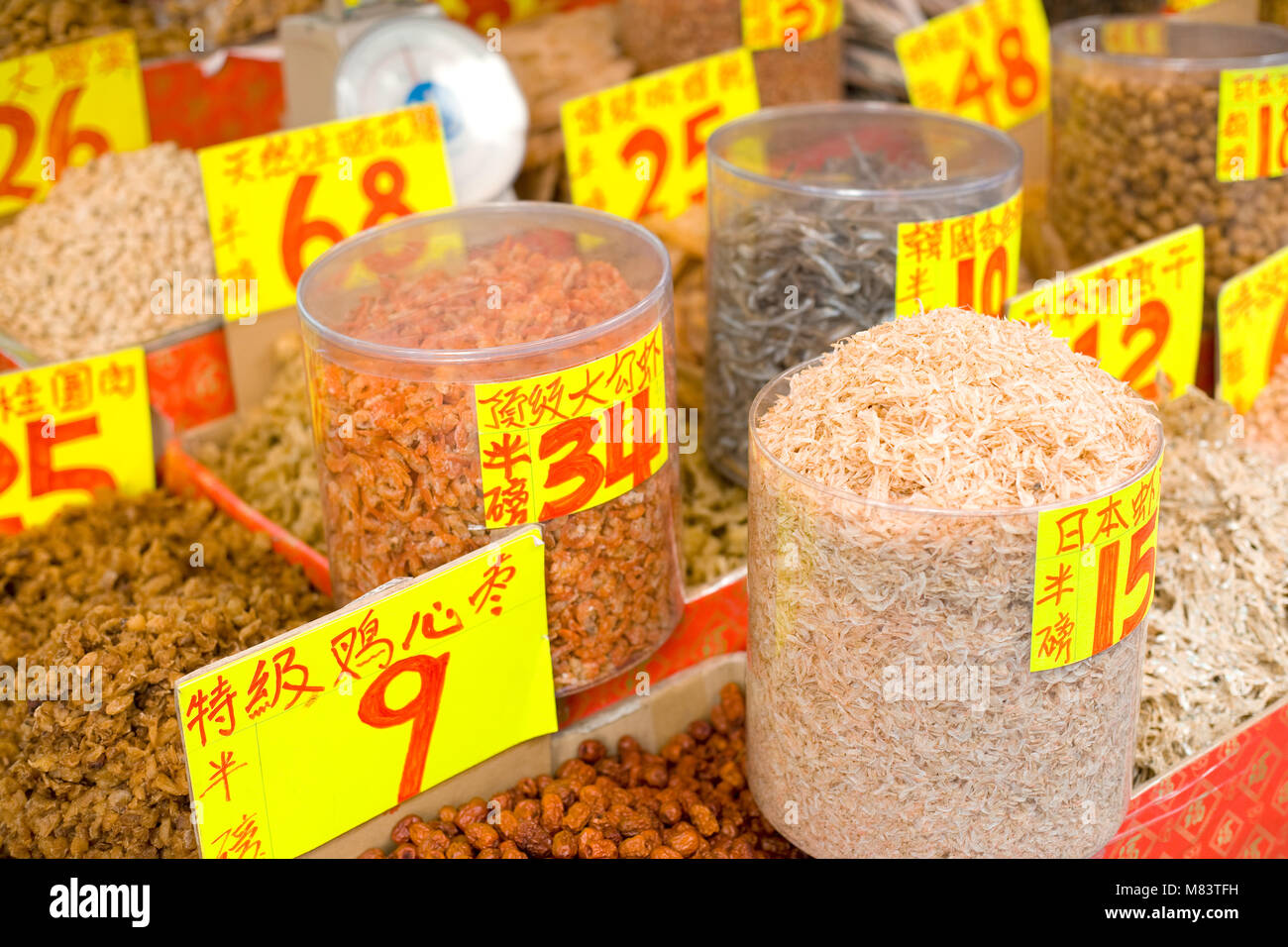 Trocknen Meeresfrüchte auf den Märkten der Chun Yeung Street, North Point district, Eastern Hong Kong, Hong Kong Island, Hong Kong, China, Asien Stockfoto