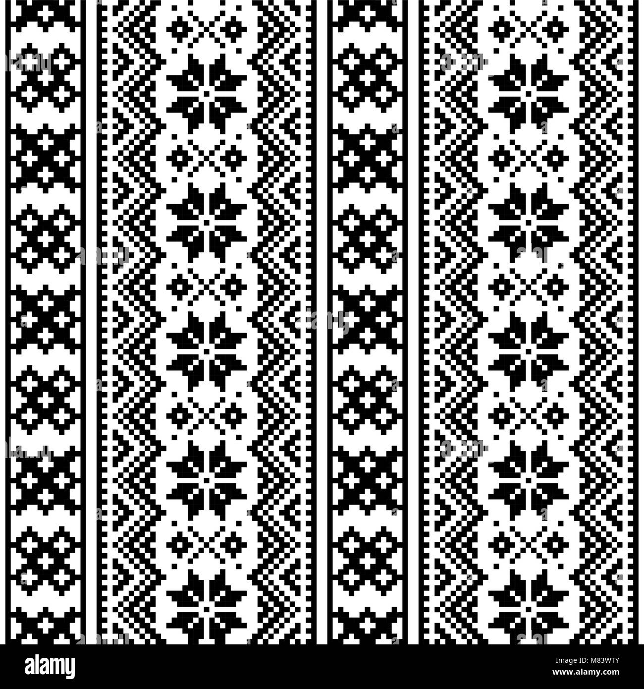 Lappland nahtlose Vektor Muster, Scandianvian Volkskunst Design, Sami Kreuzstich monochromen Hintergrund Stock Vektor