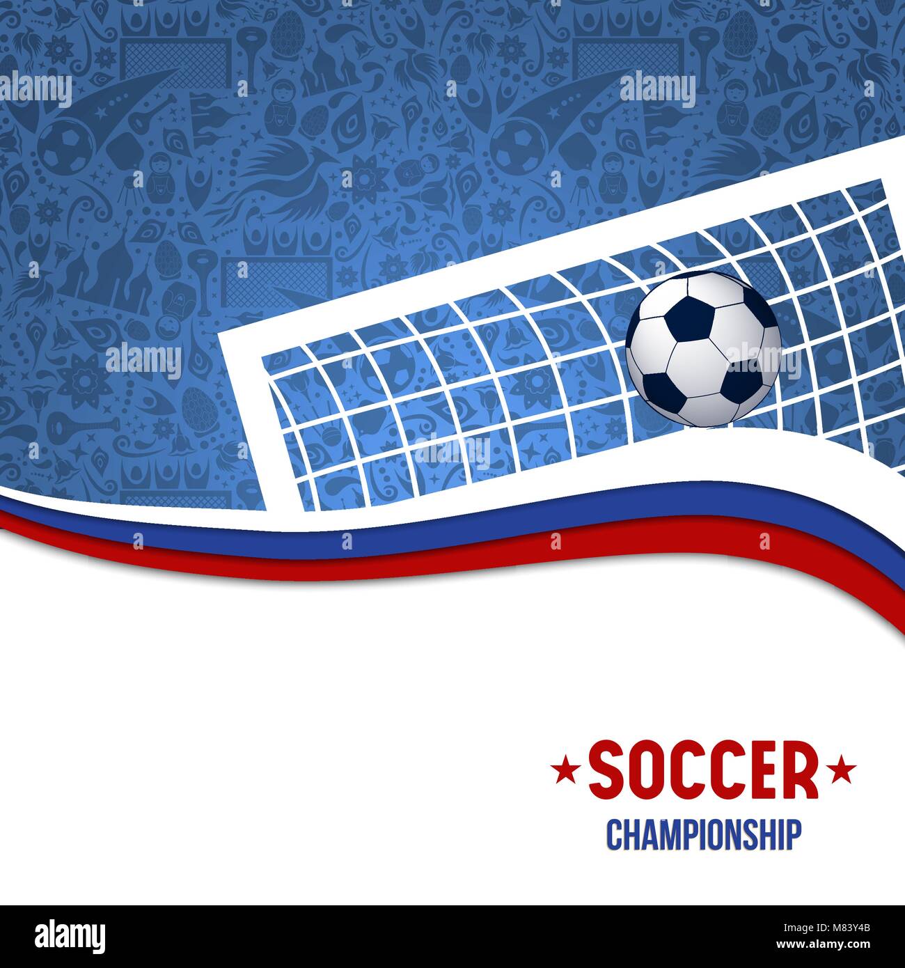 Fußball-Spiel Illustration für Veranstaltung mit fußballtor Post und traditionellen Hintergrund in der russischen Farben. EPS 10 Vektor. Stock Vektor