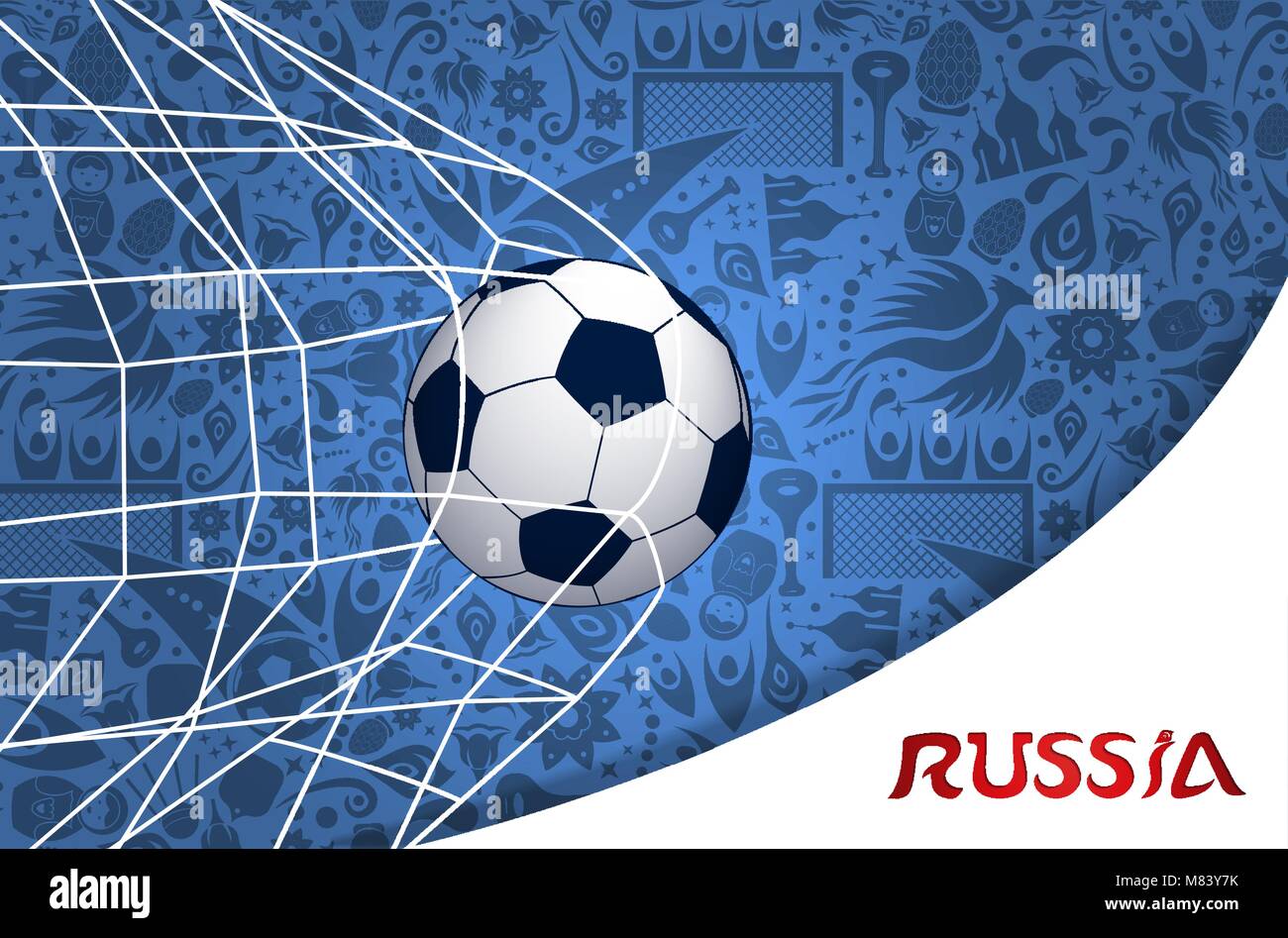 Russland Abbildung mit Fußballtor und traditionelle russische Kultur Hintergrund. EPS 10 Vektor. Stock Vektor
