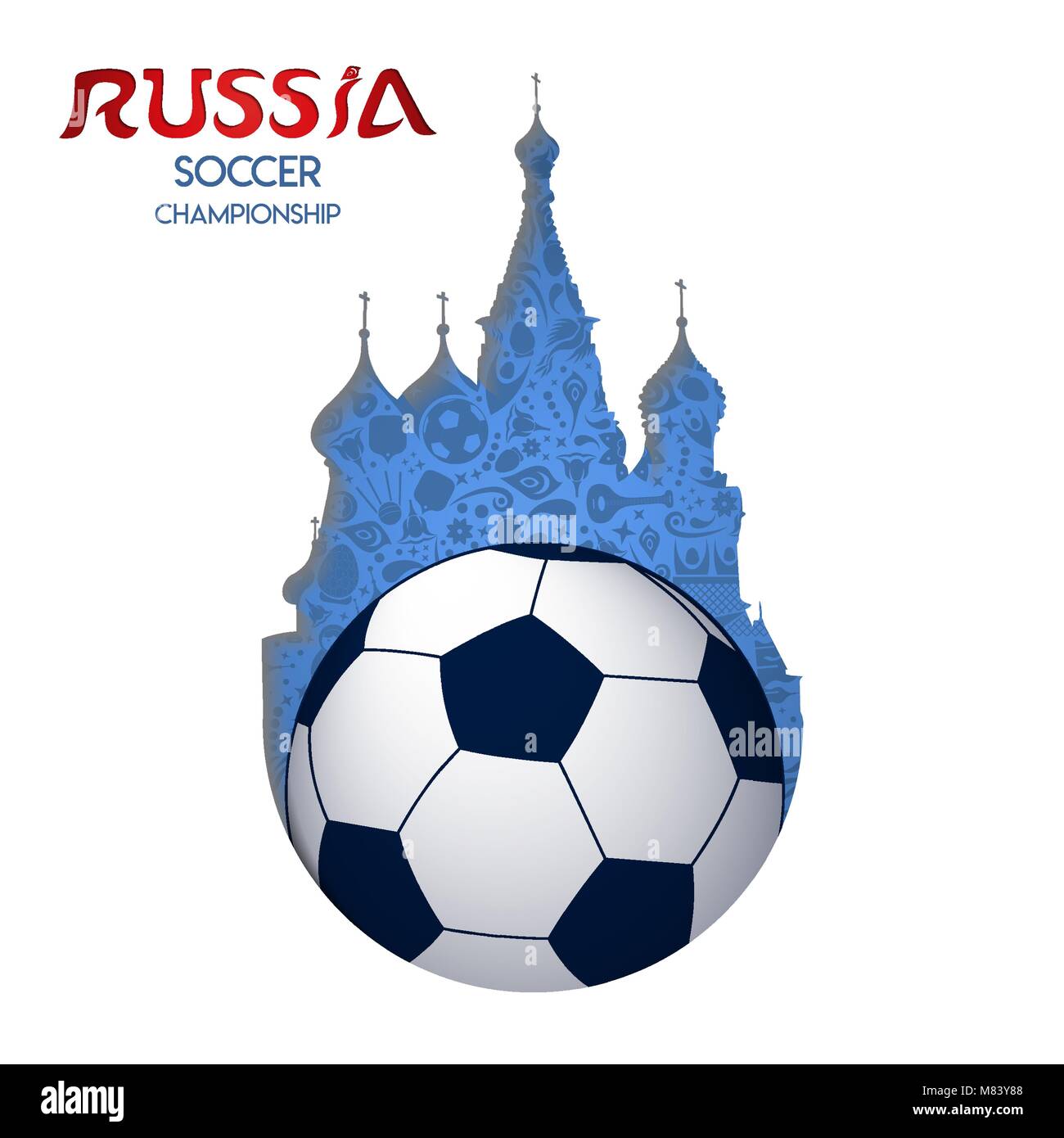Russische Veranstaltung Papier Ausschnitt der Moskauer Kathedrale und Fußball-Ball mit Russland Typografie Zitat. EPS 10 Vektor. Stock Vektor