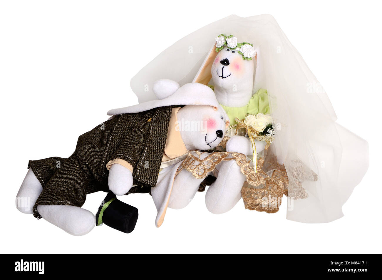 Zwei tilda Puppen isoliert auf weißem Stockfoto