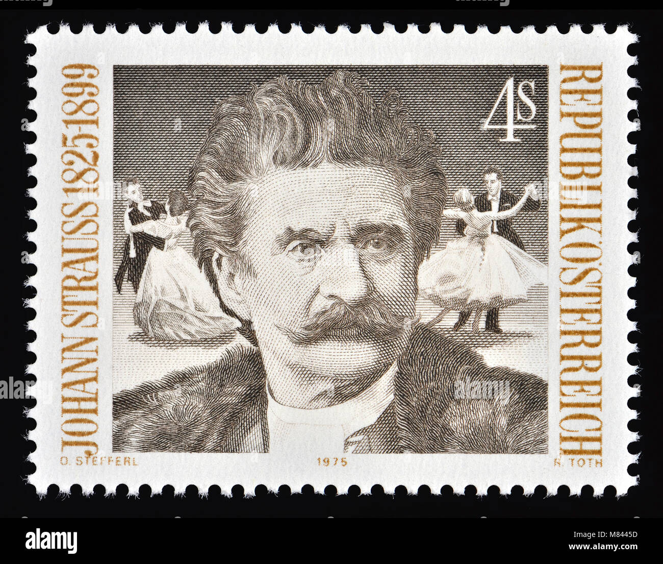 Österreichische Briefmarke (1975): Johann Strauss II/Johann Strauss Jr/der Jüngere (1825-1899), Sohn von Johann Strauss I. österreichischen Komponisten des Lichts Stockfoto