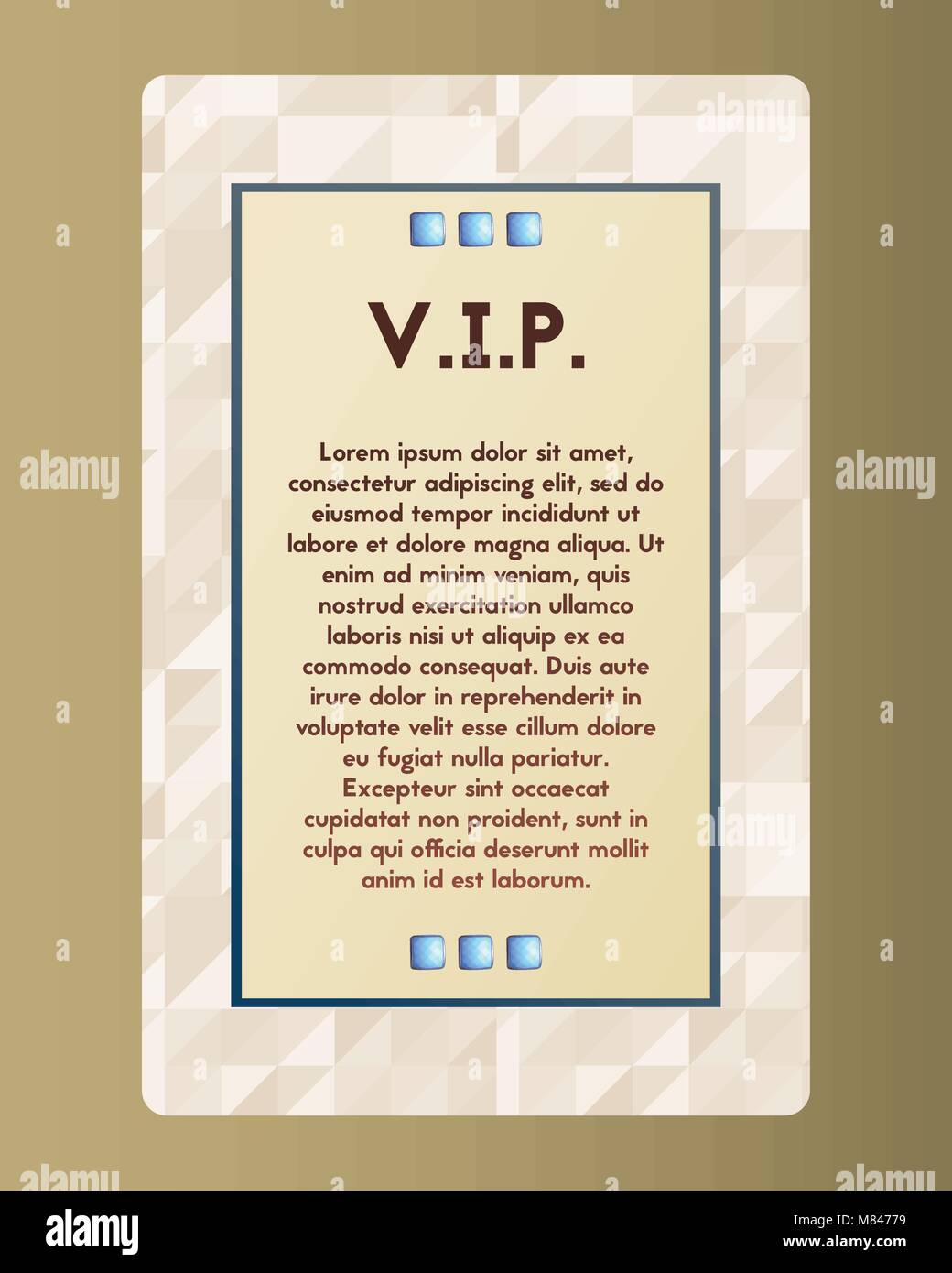 VIP-Flyer. Die premium Card mit blauen Stein. Vektor beige Abbildung mit Türkis. Stock Vektor