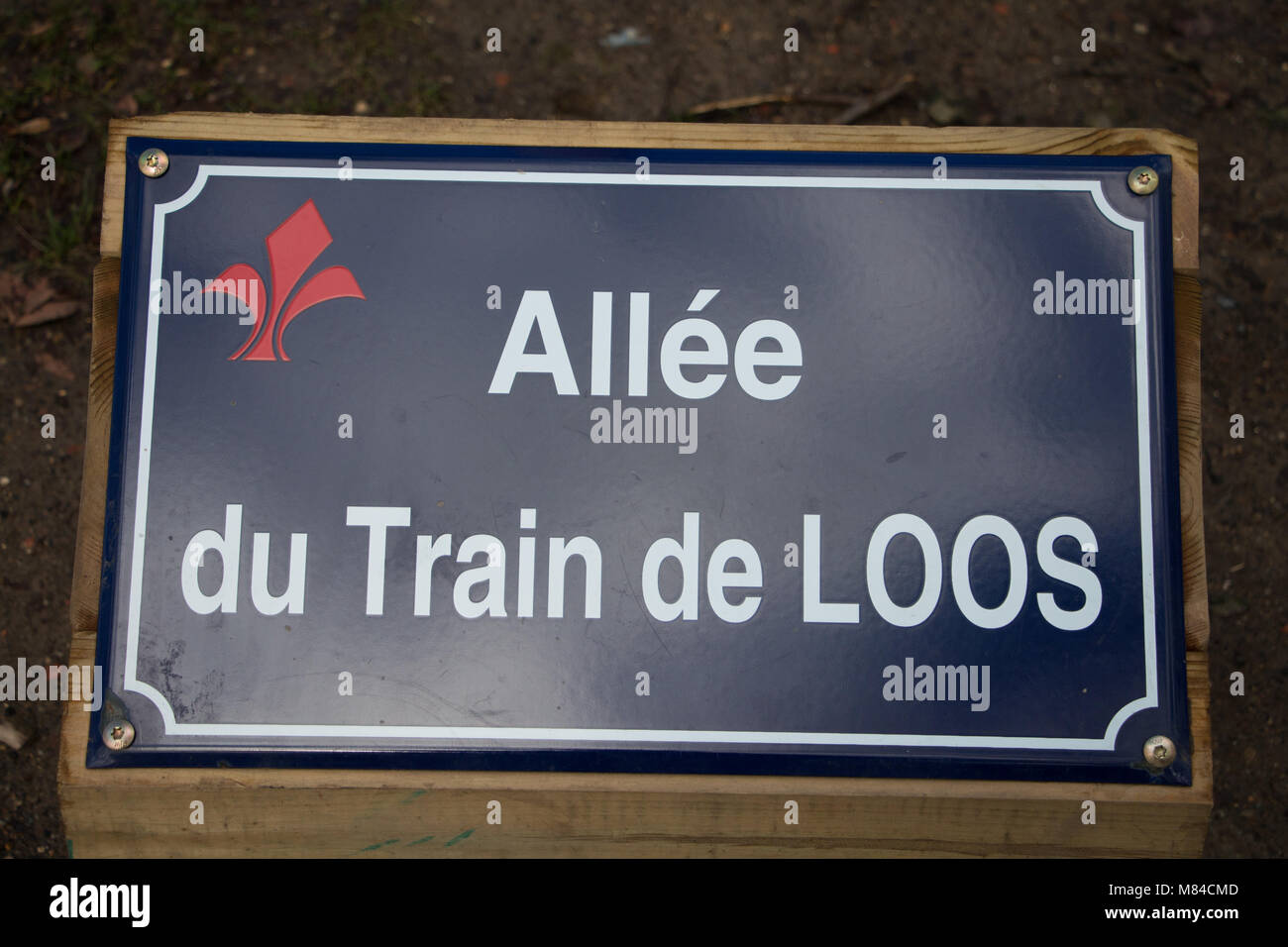 Straßenschild 'Allée du Train de LOOS, Zitadelle in Lille, Frankreich Stockfoto