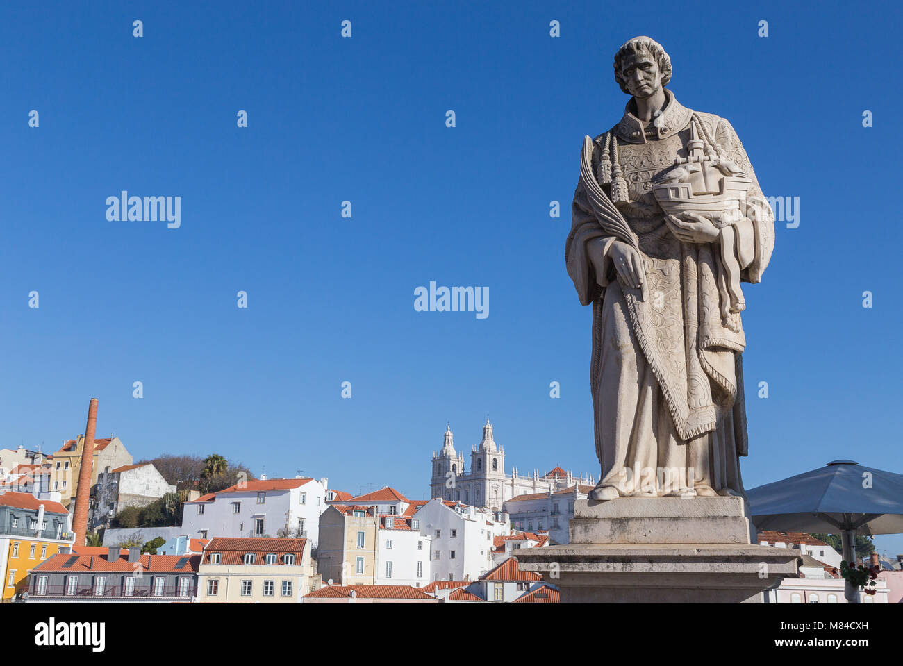 Sao Vicente Statue in Lissabon Portugal. Stockfoto