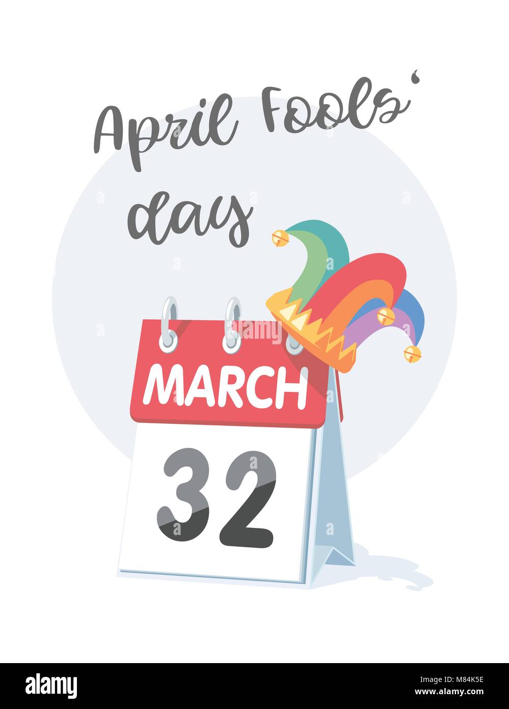 1. April Fools Day. Lustige Abbildung mit Kalender und Hofnarr Hut. Vector Illustration. Stock Vektor