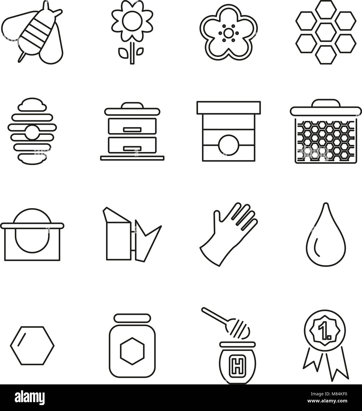 Honig machen & Bienenzucht Geräte Symbole dünne Linie Vektor Abbildung Stock Vektor