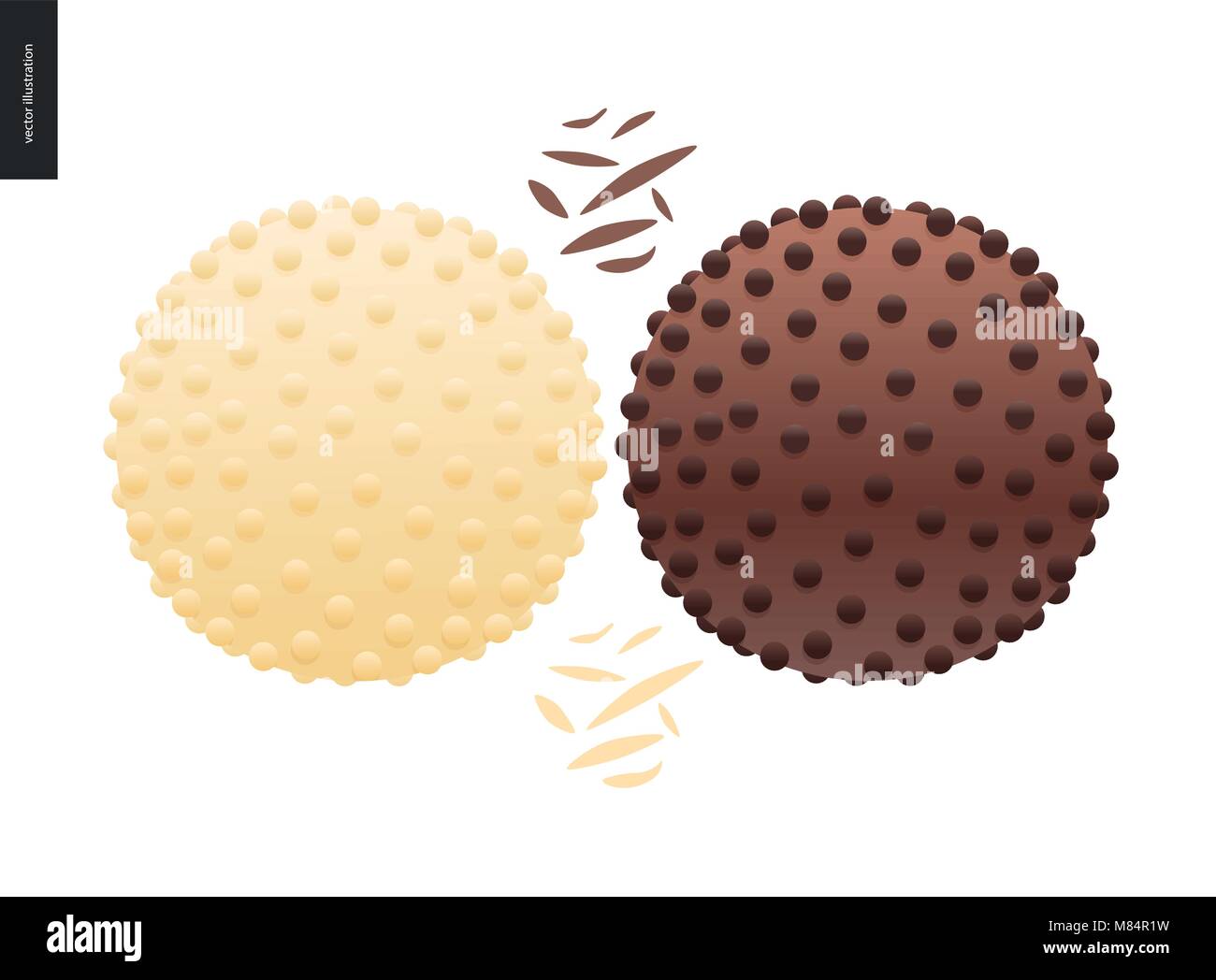 Liebe Frühling Schokolade - dunkle und weiße Schokolade scharfe Bonbons und choclate Chips Stock Vektor
