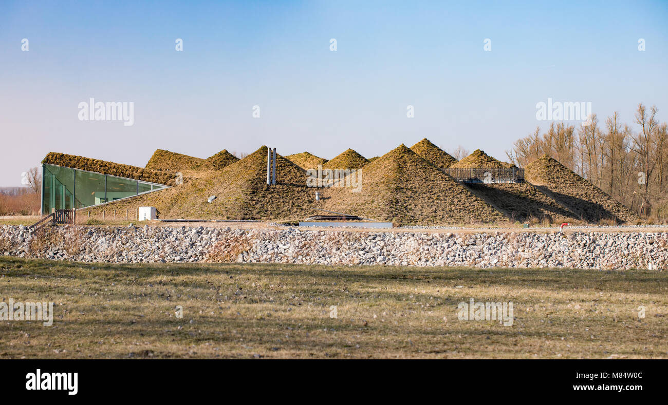 Museum Biesbosch Werkendam. Polder - Wiesen, Wasser und Schilf im Natur Park in Holland. Holländische Winterlandschaft an einem sonnigen Tag. Stockfoto