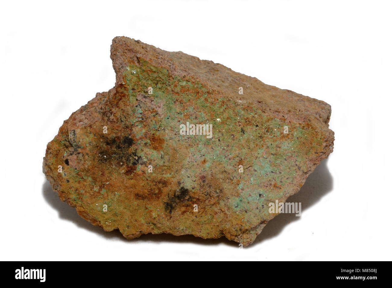 Ein Muster des torbenite, uranium Erz in seine mineralischen kristalline Form, von der unteren Buller Gorge, Neuseeland Stockfoto