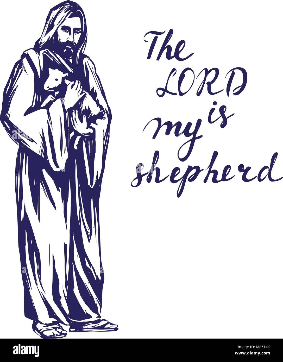 Jesus Christus, der Sohn Gottes, ein Lamm in seinen Händen, Symbol des Christentums Hand gezeichnet Vector Illustration Stock Vektor