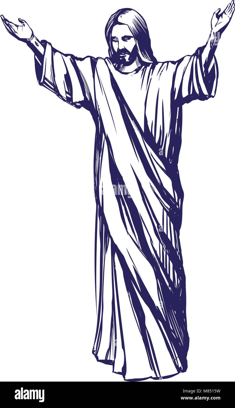 Jesus Christus, der Sohn Gottes, Symbol des Christentums Hand gezeichnet Vector Illustration Stock Vektor