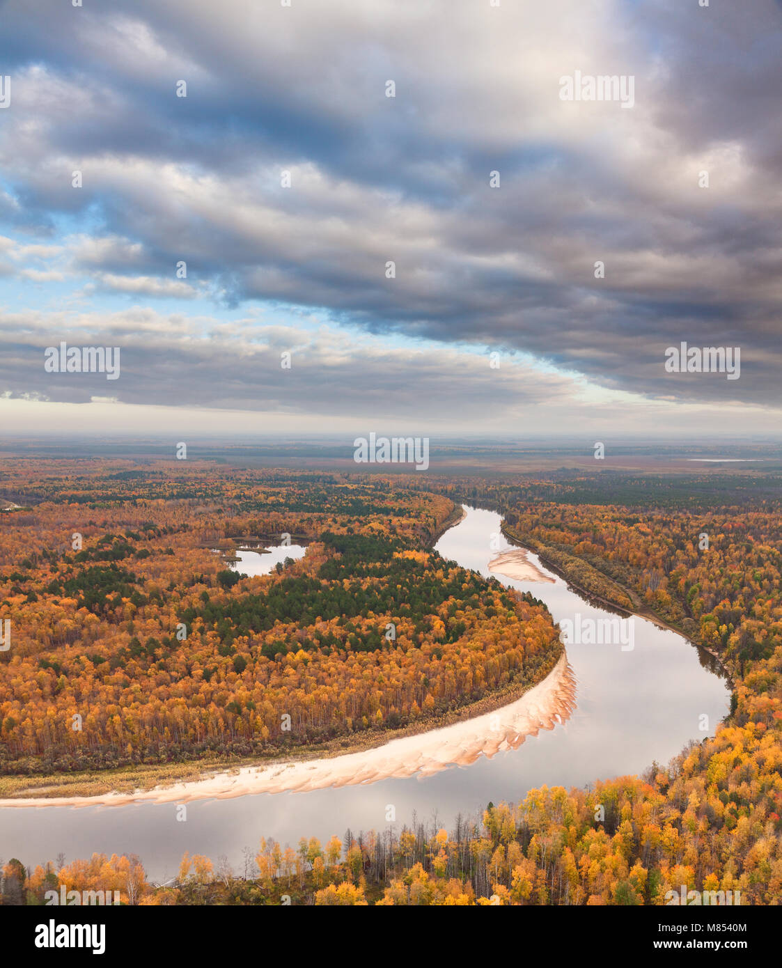 Draufsicht Perspektive der Herbst Wald und Fluss Stockfoto