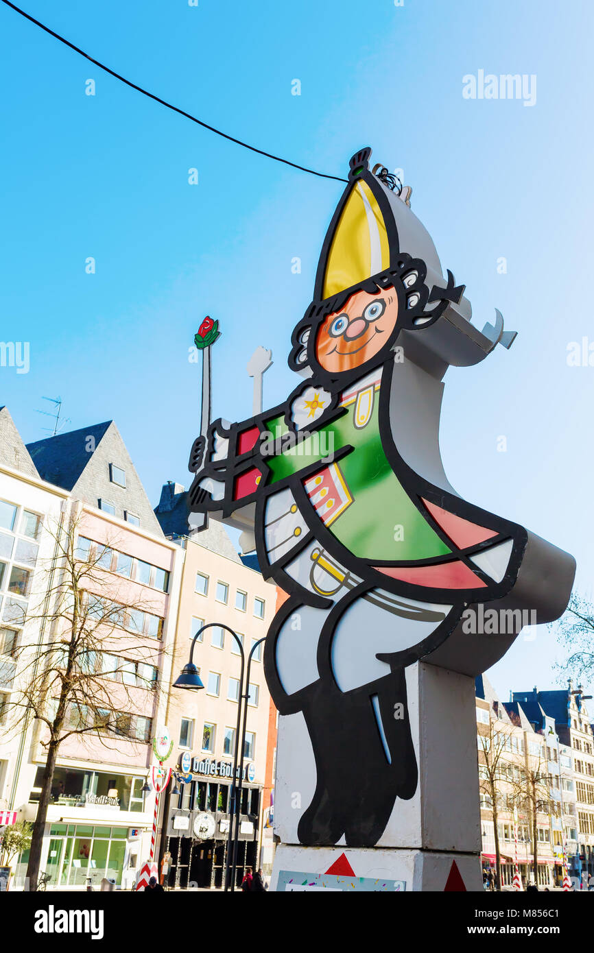 Köln, Deutschland, 24. Februar 2018: Licht Skulptur eines Karneval in Köln. Köln ist für Ihre Straße Karneval bekannt Stockfoto