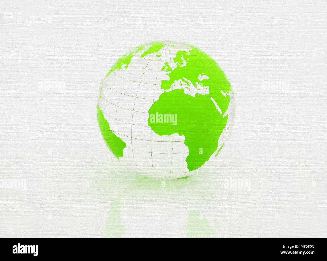 Grünes Glas Weltkugel auf der weißen Leinwand Hintergrund Stockfoto