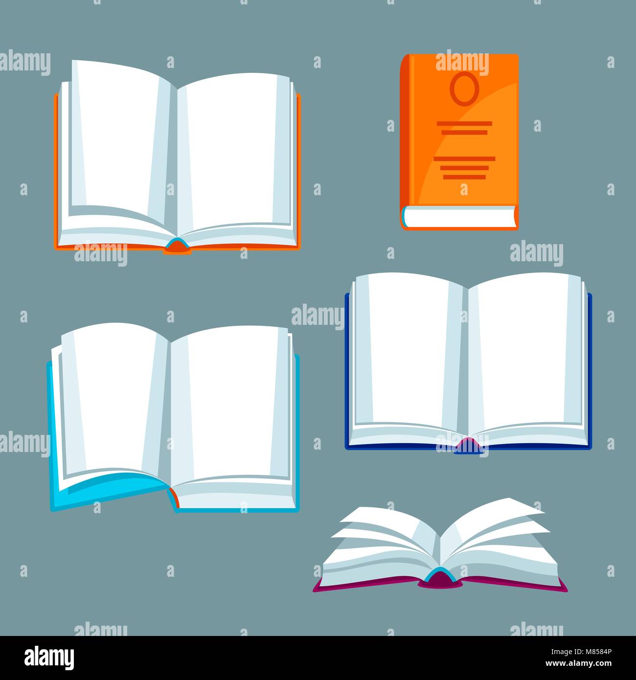 Einstellen der offenen Bücher. Illustrationen für Bildung und Schule Stock Vektor