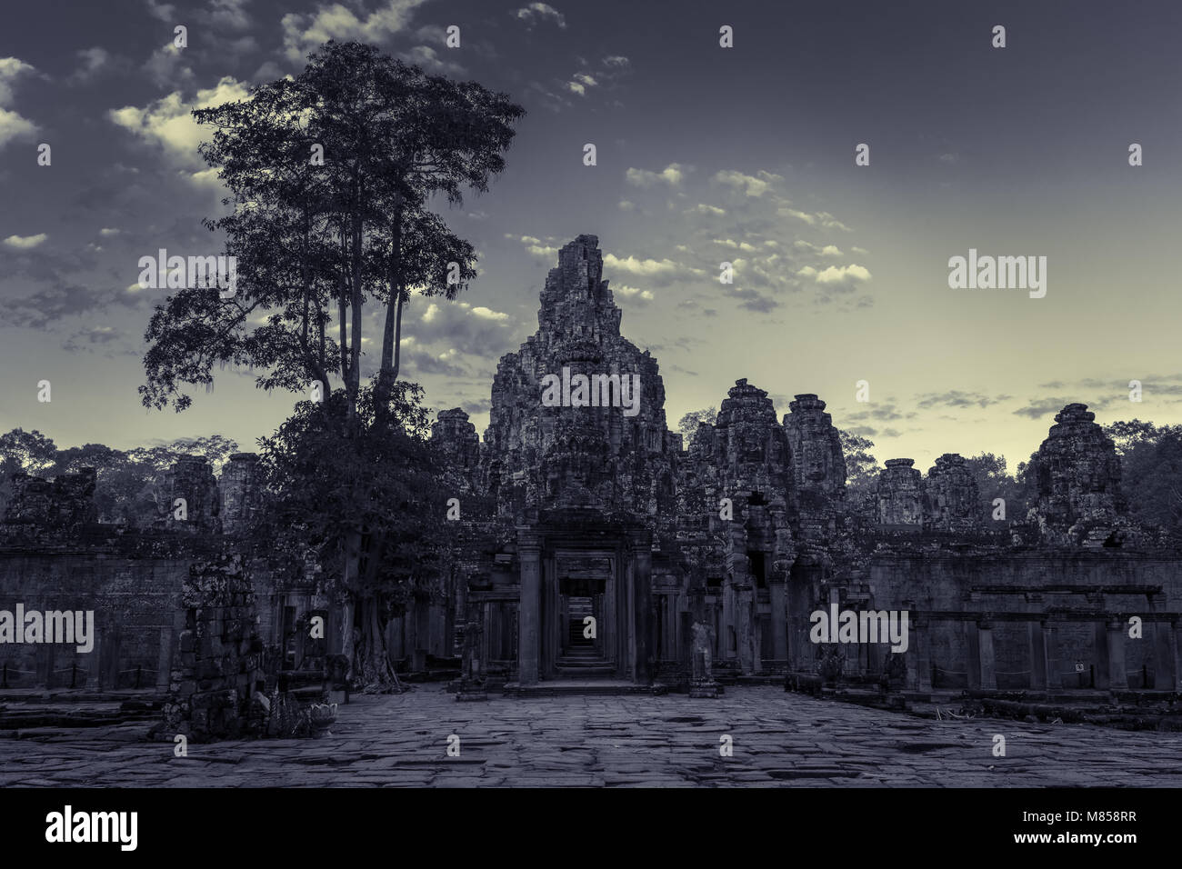 Den Bayon Tempel, Angkor, in der Nähe von Siem Reap, Kambodscha Stockfoto