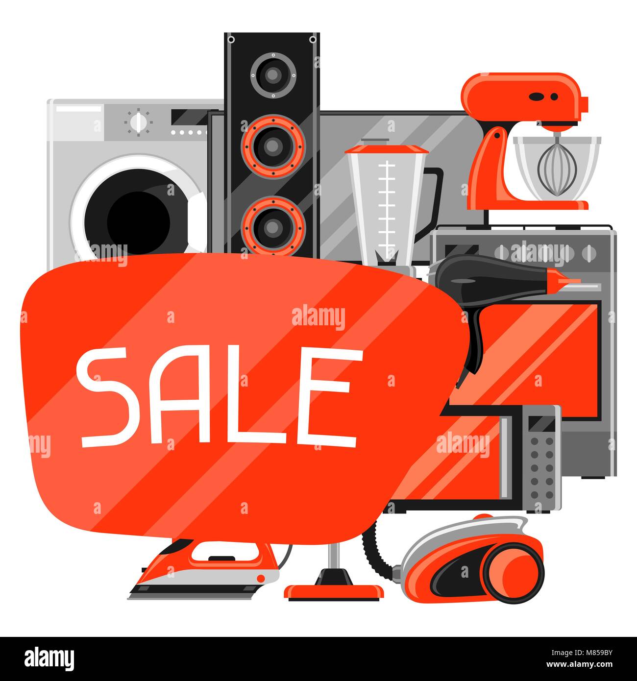 Verkauf Hintergrund mit Haushaltsgeräten. Hausrat für Shopping und Werbung Flyer Stock Vektor