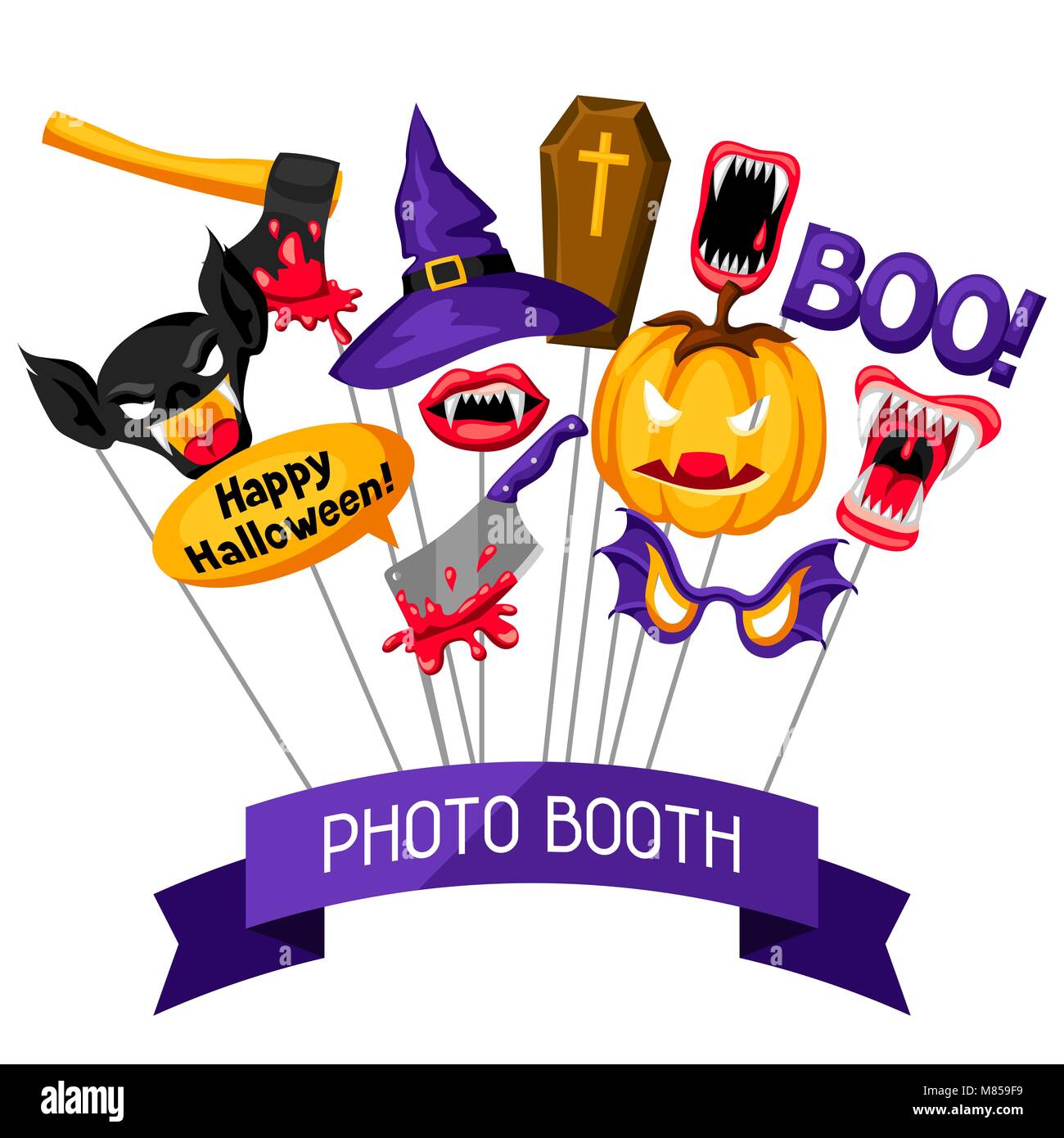 Halloween Photo Booth Requisiten. Zubehör für Festival und Party Stock Vektor