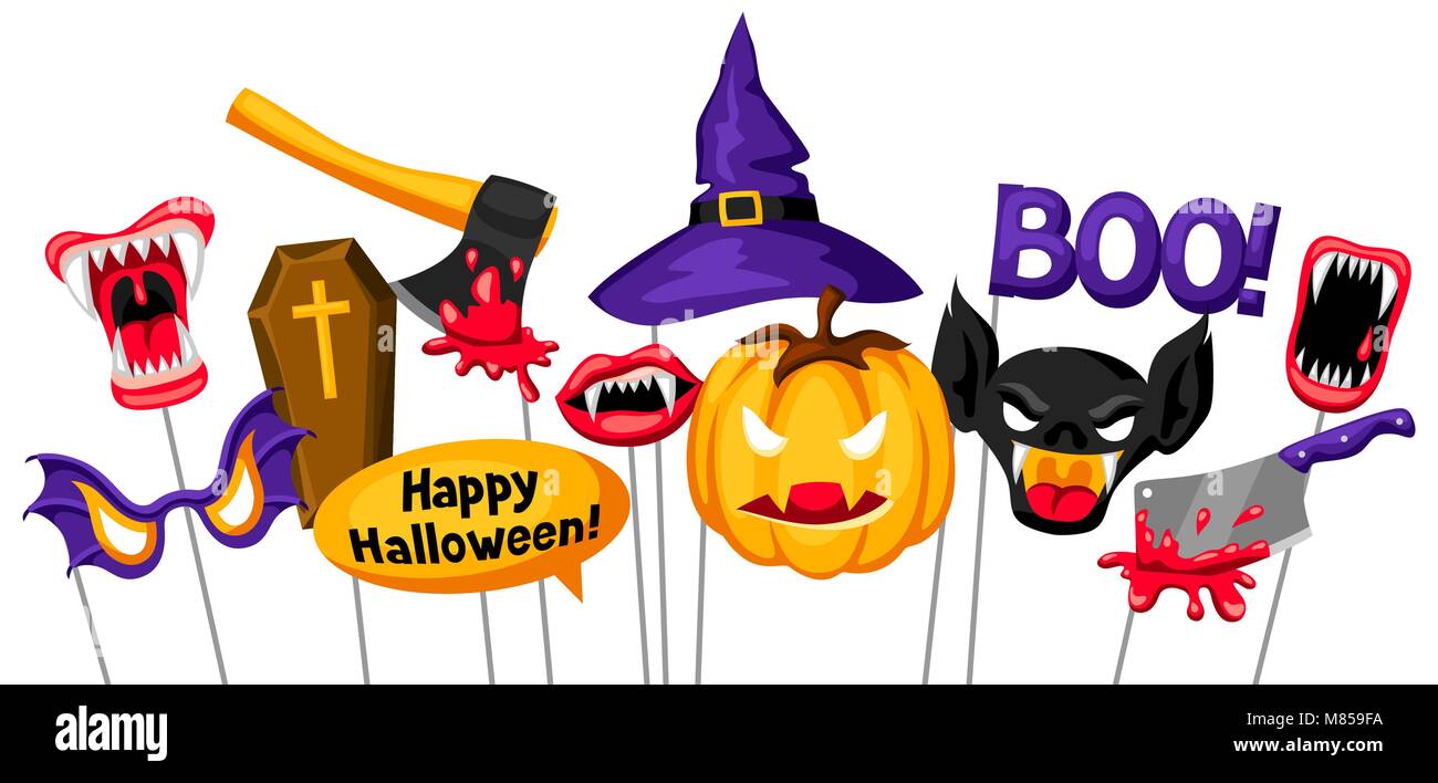 Halloween Photo Booth Requisiten. Zubehör für Festival und Party Stock Vektor