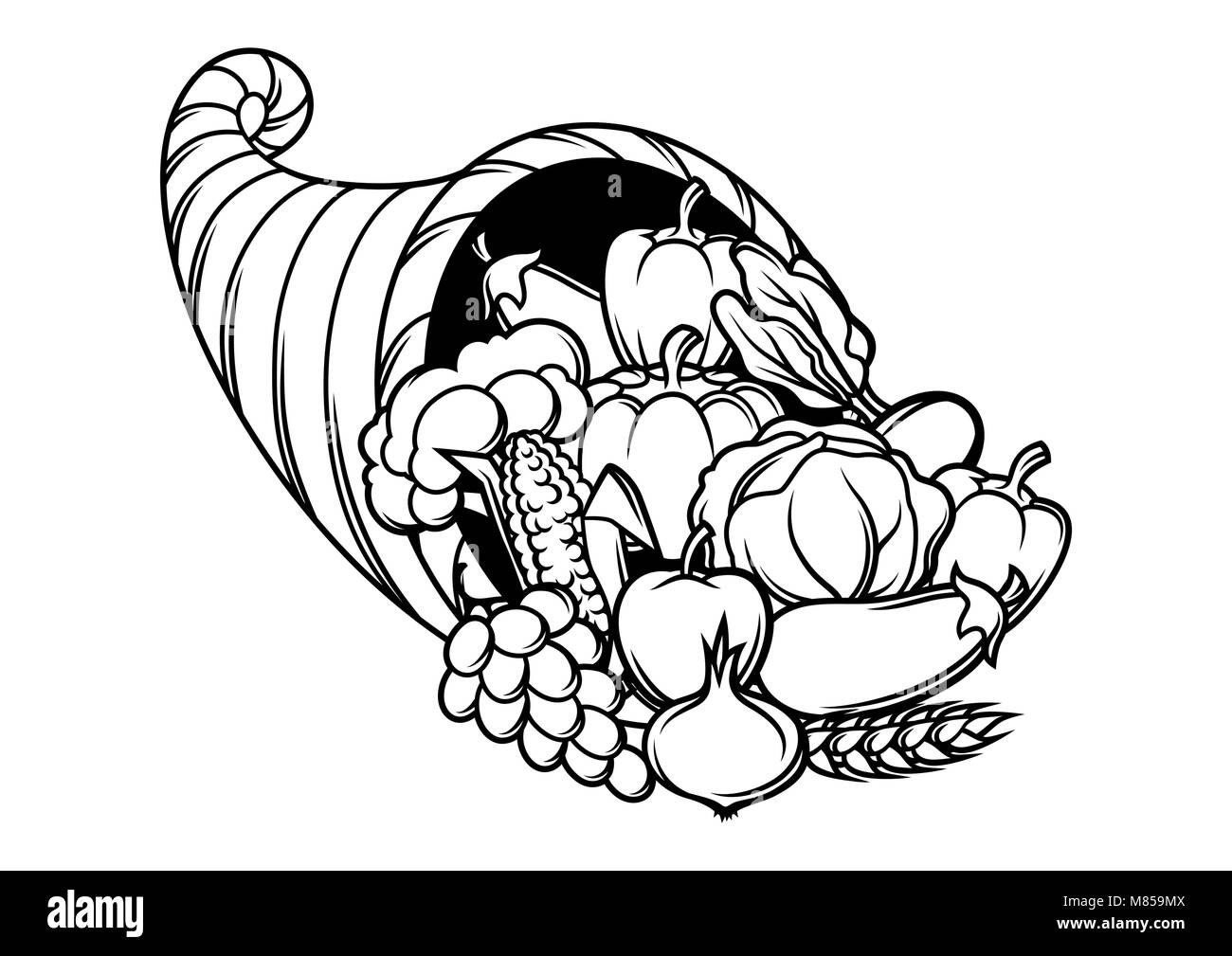 Ernte Abbildung. Herbst Füllhorn mit saisonalen Früchten und Gemüse Stock Vektor