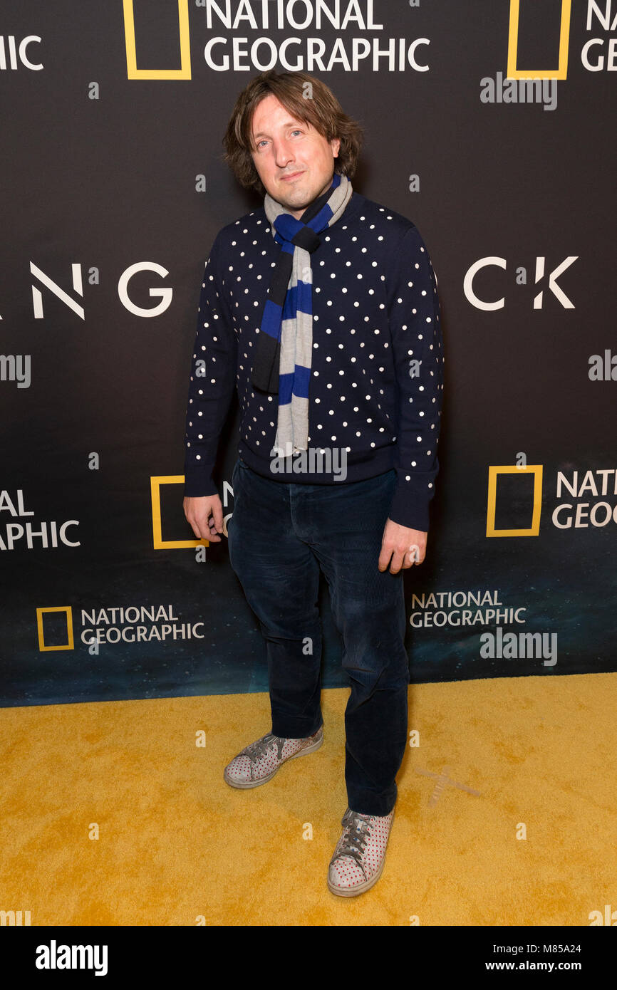 New York, Vereinigte Staaten. 14 Mär, 2018. Daniel Pemberton nimmt an National Geographic Weltpremiere von einem seltsamen Rock in der Alice Tully Hall Kredit: Lev Radin/Pacific Press/Alamy leben Nachrichten Stockfoto