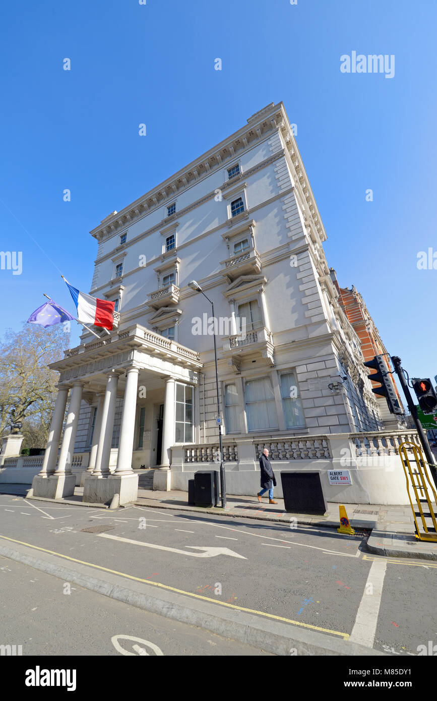 Der Französischen Botschaft in London ist die diplomatische Mission von Frankreich in das Vereinigte Königreich. Albert Gate, Hyde Park, Knightsbridge Stockfoto