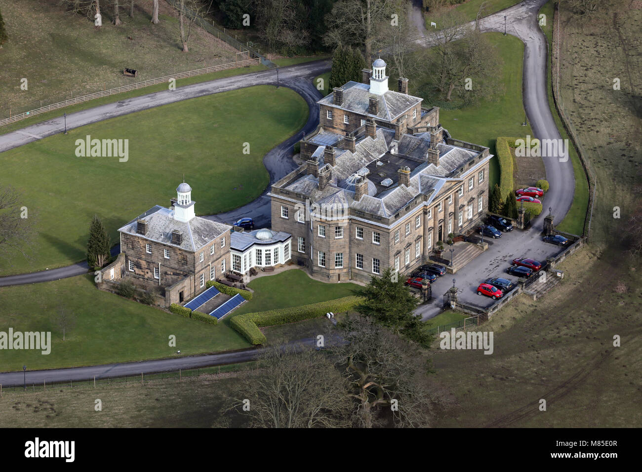 Luftaufnahme von Denton Hall in Ilkley, Yorkshire, Großbritannien Stockfoto