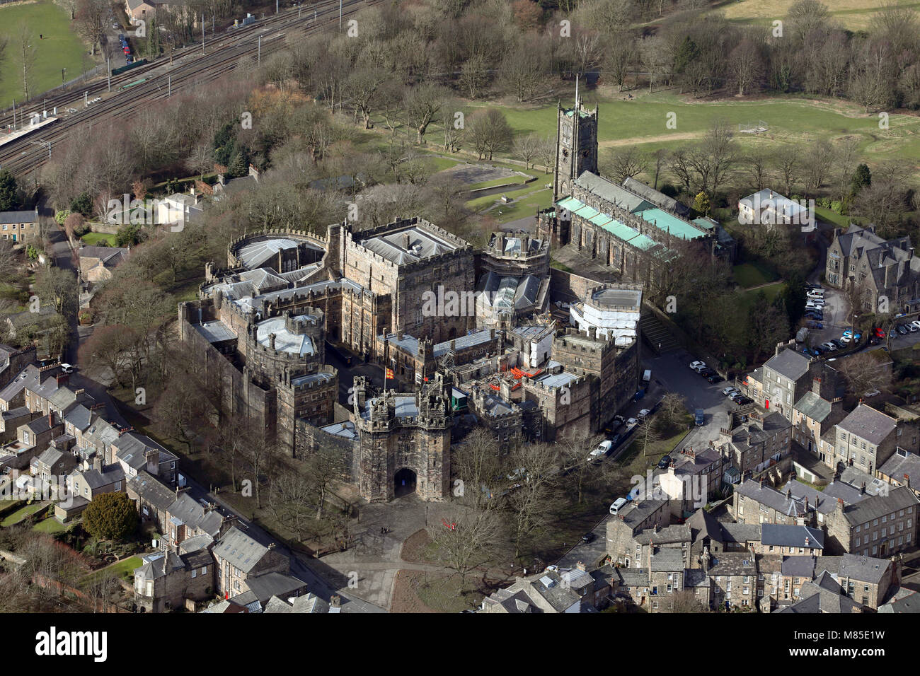 Luftaufnahme von Lancaster Castle, Großbritannien Stockfoto