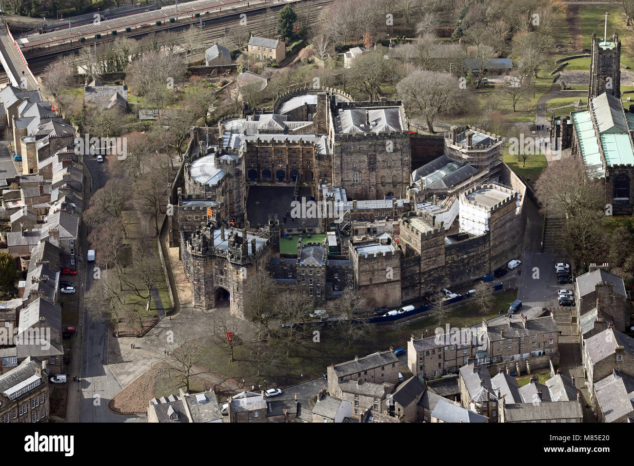 Luftaufnahme von Lancaster Castle, Großbritannien Stockfoto