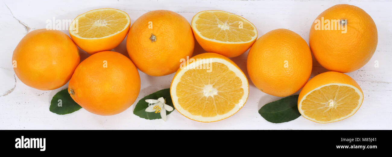 Orangen orange Früchte Banner oben Ansicht von oben Stockfoto