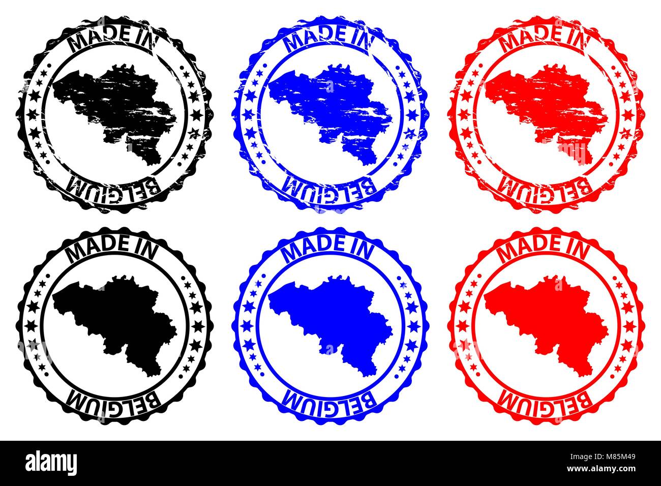 In Belgien - Stempel - Vektor, Belgien Karte Muster - Schwarz, Blau und Rot Stock Vektor
