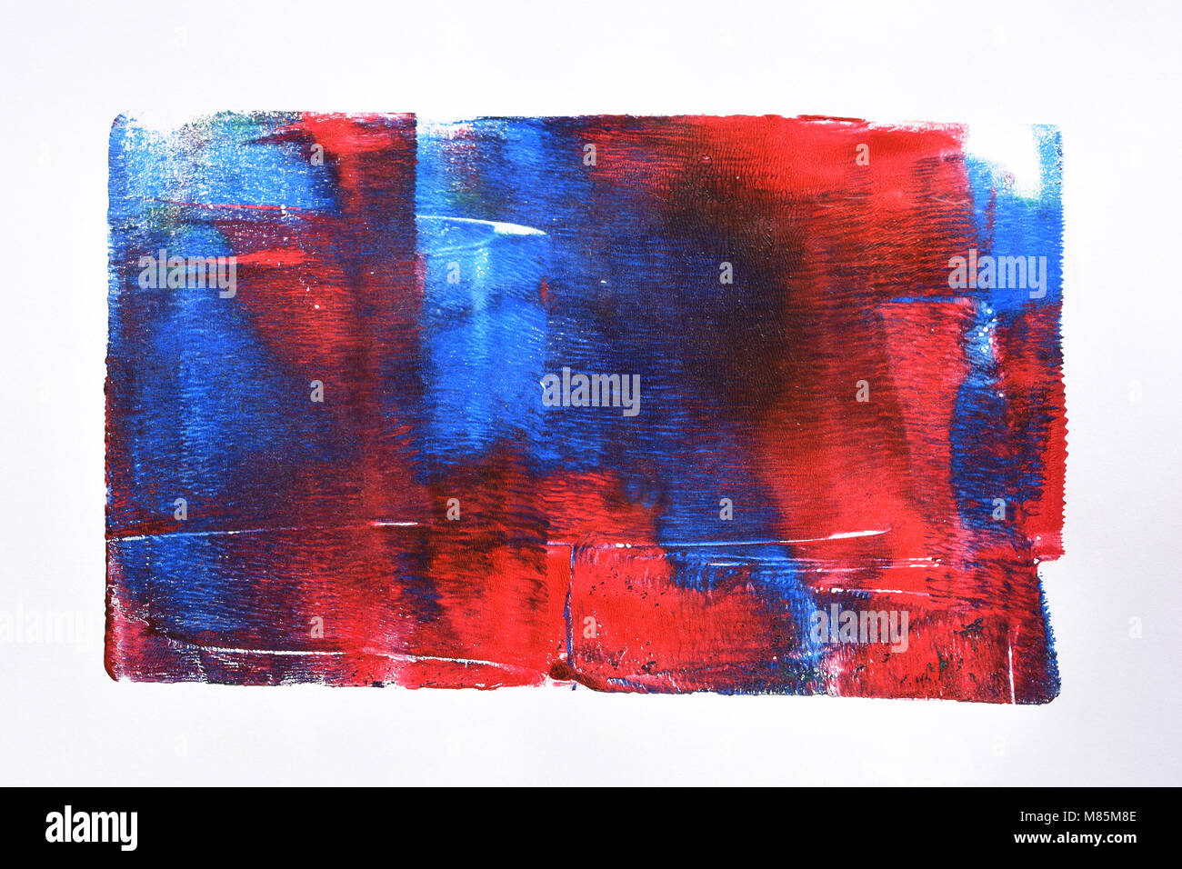 Rot, Weiß und Blau - abstrakt expressionistisch-mono Drucken. Stockfoto