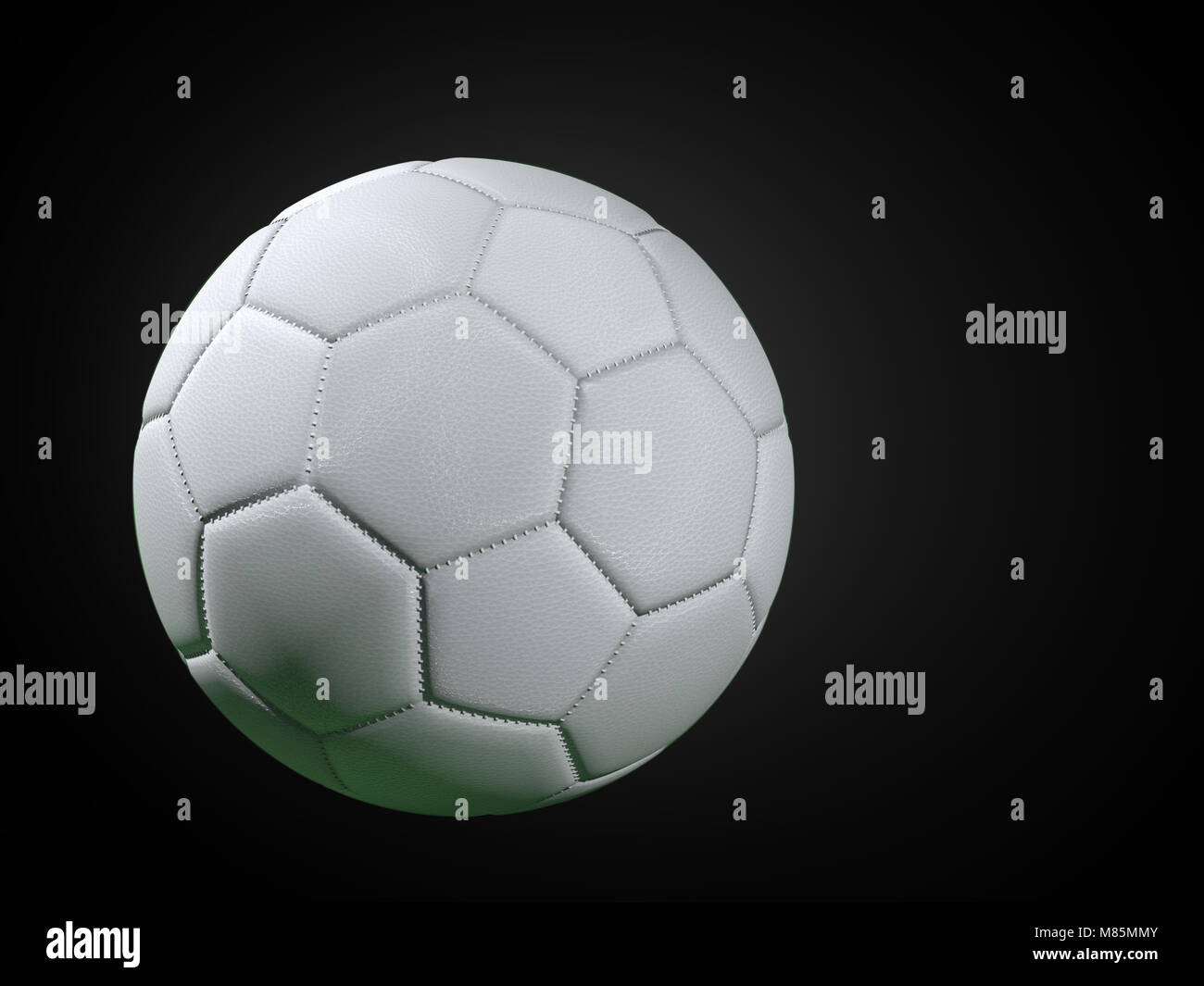 3D-Rendering des weißen Fußball auf schwarzem Hintergrund Stockfoto