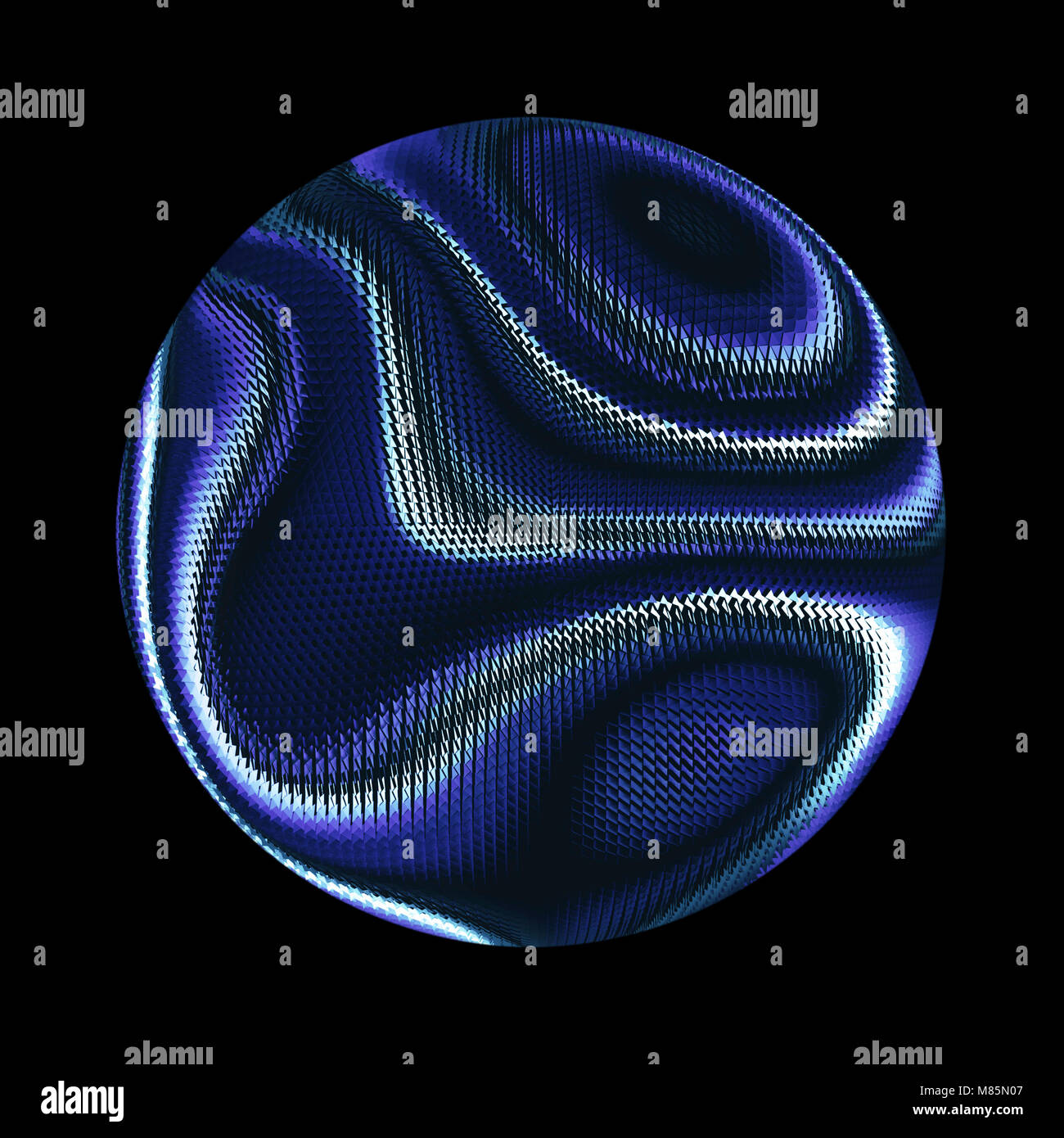 Abstrakte Form blaue Kugel auf schwarzen Hintergrund, 3D-Kugel Business Logo. Stockfoto