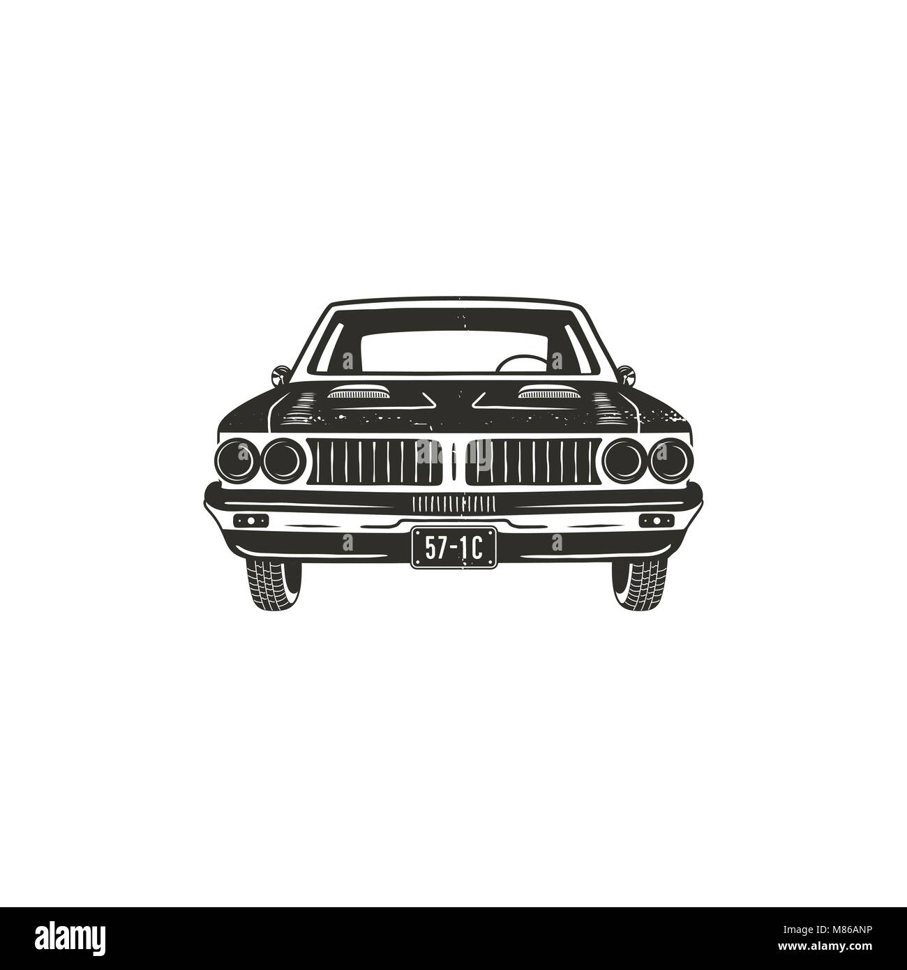 Jahrgang Hand gezeichnet Muscle Car. Retro auto Symbol Design. Classic Car Emblem auf weißem Hintergrund. Vektor Elemente. American Auto-Symbol. USA automotive Thema Stock Vektor