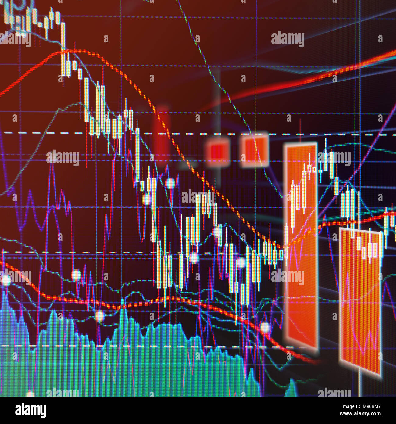 Baissemarkt - Börse Grafiken und Diagramme - finanziellen und geschäftlichen Hintergrund Stockfoto